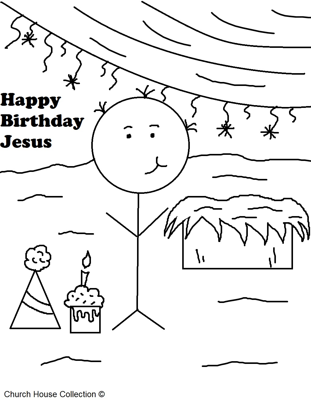 Free Happy Birthday Jesus Coloring Pages For Kids in Sunday School or Children's Church by Church House Collection 